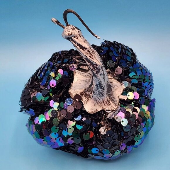 Blue Pumpkins Sequin Iridescent Fabric Gothic Halloween Decor Silver Stems 3 PC - Picture 3 of 10